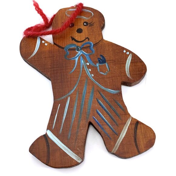 Wood Hand Painted Christmas Ornaments Rustic Country Folk Art 5" Tall Set of 7 - Picture 6 of 10